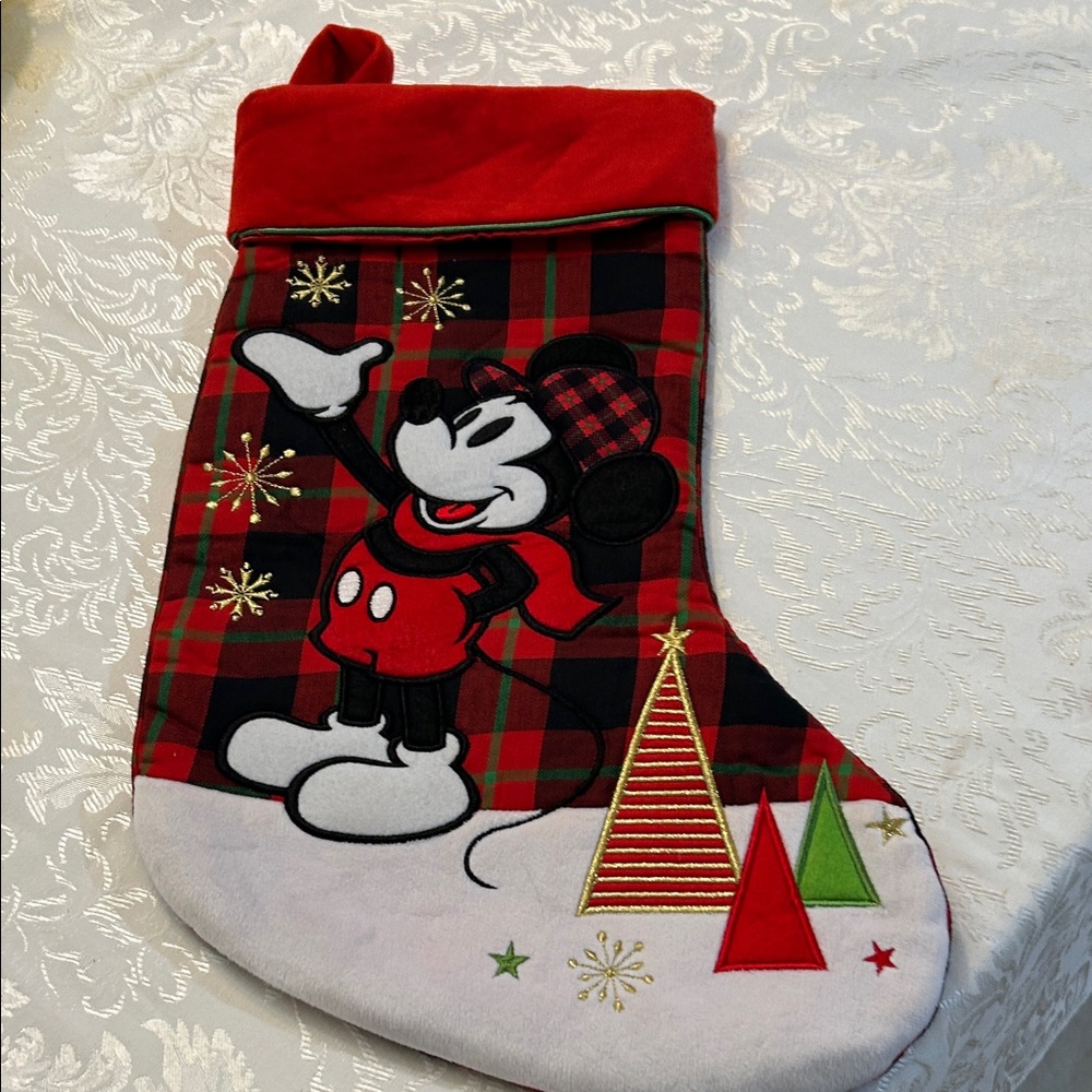 Disney Mickey Mouse Holiday Stocking with Red and Black Plaid